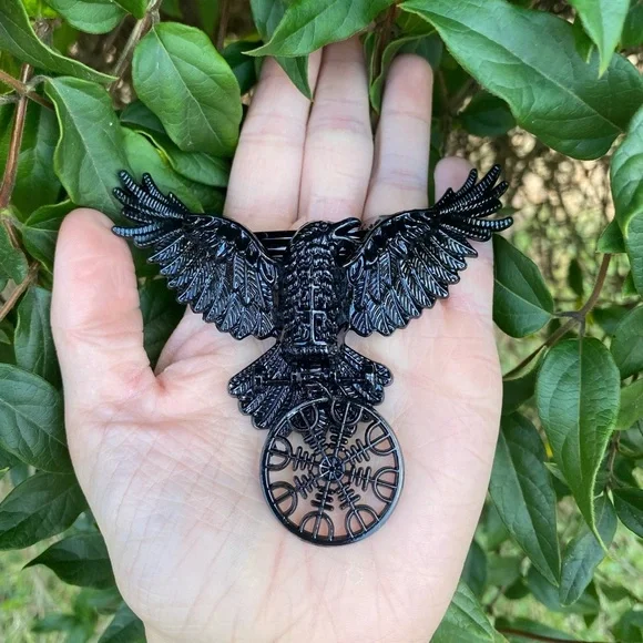 Gothic Vintage Inspired Deep Black Crow Hair Clip Engraved Detailing New - Picture 2 of 4